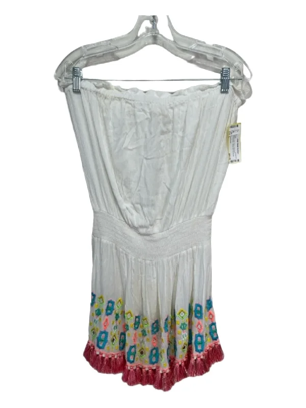 Wrap unclassified dressesRamy Brook Size L White & Multi Rayon Strapless Embroidered Tassle Hem Dress Wrap unclassified dresses