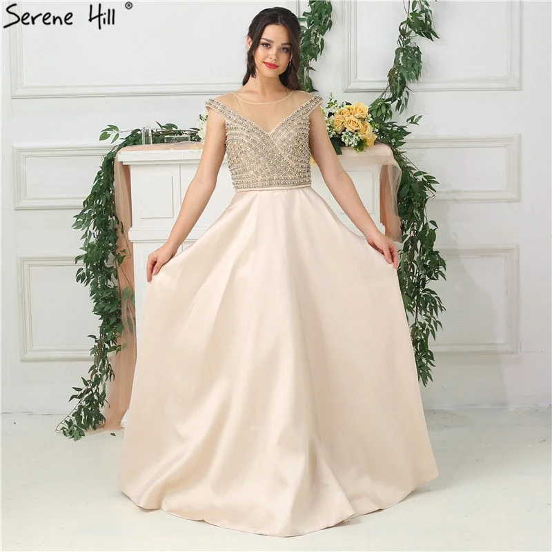 A-line unclassified dressesSale Satin Sleeveless Prom Dresses Beading Pearls Dubai Design Evening Gown LA6681 A-line unclassified dresses