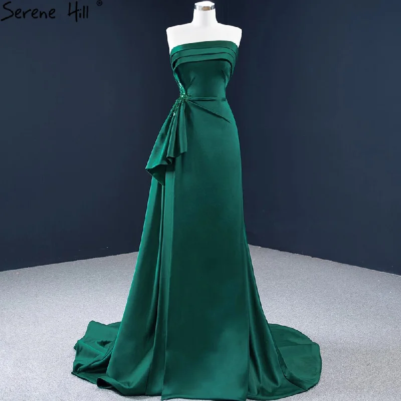 Cotton unclassified dressesSerene Hill Green Satin A-Line Evening Gowns 2024 Beading Sleeveless Sexy Formal Dress Design HM67203 Cotton unclassified dresses