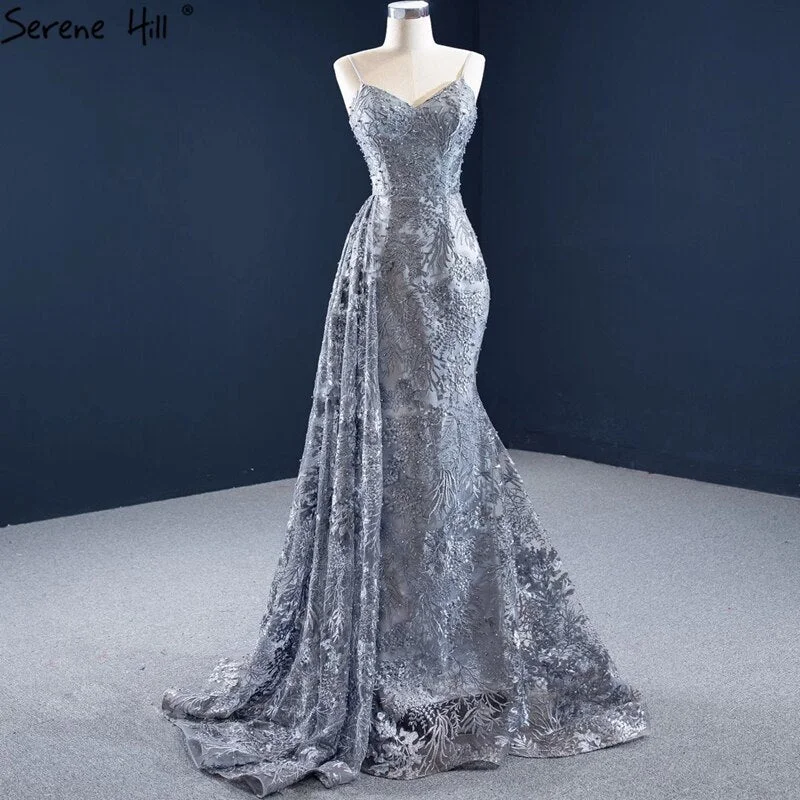 Pastel unclassified dressesSerene Hill Grey Mermaid Sexy Evening Dresses 2024 Handmade Flowers Beading Sleeveless Formal Dress HM67181 Pastel unclassified dresses