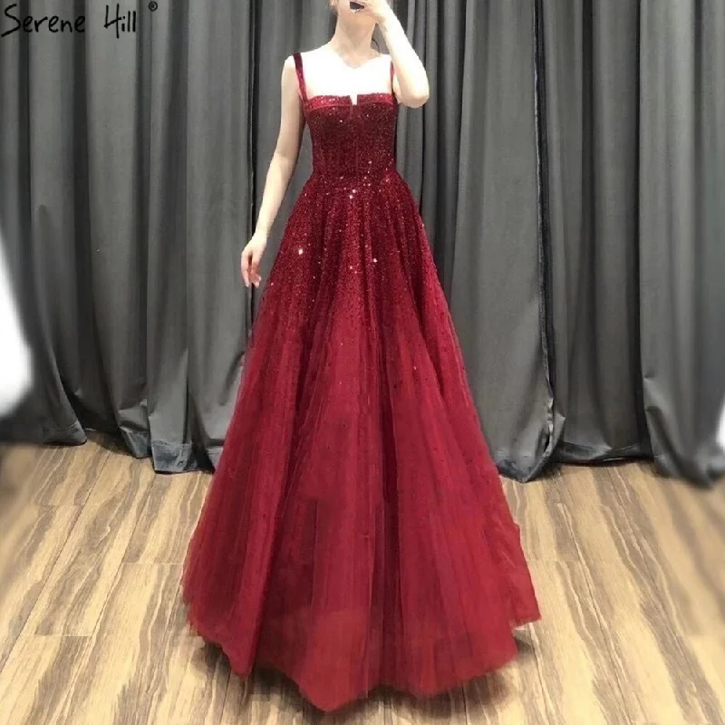 Minimalist unclassified dressesSerene Hill Red Beading Evening Gowns 2024 Sleeveless A-Line Luxury Floor-Length Formal Dress Design LA70600 Minimalist unclassified dresses