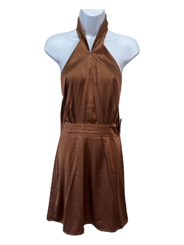 Graduation unclassified dressesSilk Maison Size S Brown Silk Zip Back Halter Knee Length Dress Graduation unclassified dresses