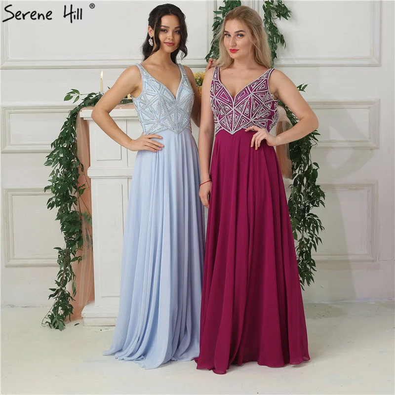 Off-shoulder unclassified dressesOn Sale no return no refundSale Sky Blue Chiffon Sleeveless Prom Dresses Beading Pearls V-Neck Beach Evening Gowns LA6697 Off-shoulder unclassified dresses