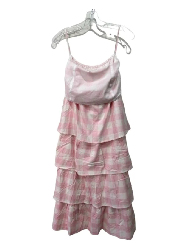 Fashionable unclassified dressesSue Sartor Size S Pink & White Cotton Gingham Ruffled Tiered Tie Back Dress Fashionable unclassified dresses