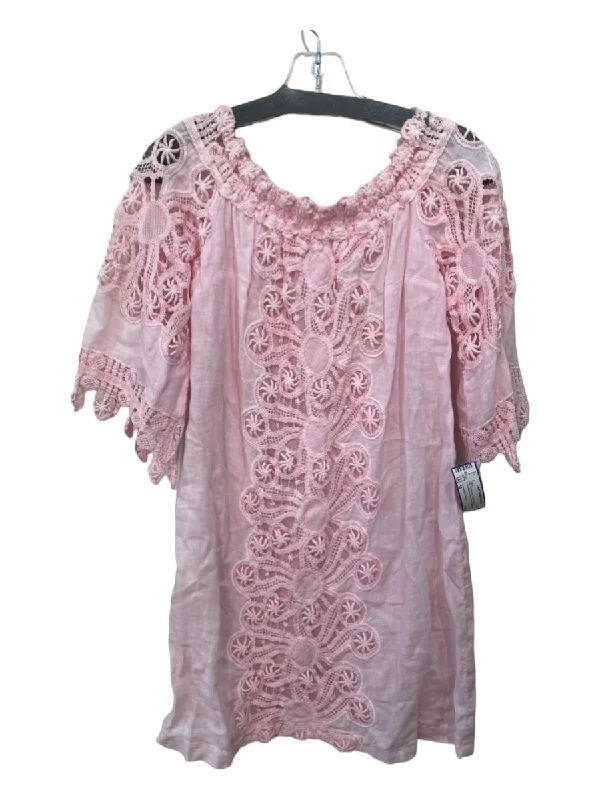 Holiday unclassified dressesTemptation Positano Size M Pink 1/2 Sleeve Elastic Neck Embroidered Dress Holiday unclassified dresses