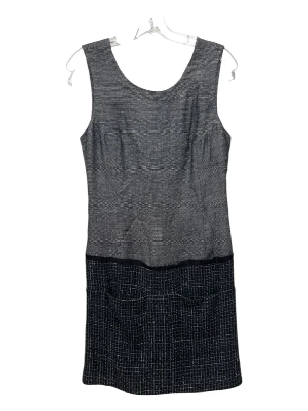 Travel unclassified dressestheysken's theory Size 6 Black & White Cotton Blend Heathered tweed V Back Dress Travel unclassified dresses