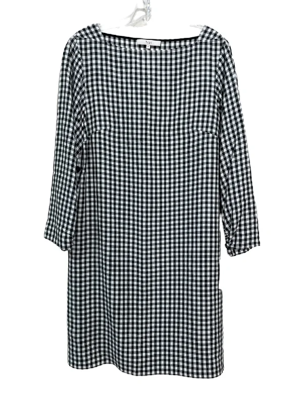 Neutral tone unclassified dressesTibi Size 6 Black & White Viscose Blend Checkered 3/4 Sleeve Shift Dress Neutral tone unclassified dresses