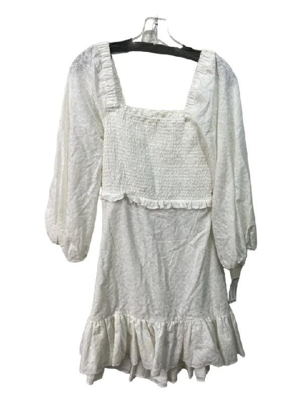 Summer unclassified dressesVeronica Beard Size 12 White Cotton Eyelet Smocked Bodice Square Neck Dress Summer unclassified dresses