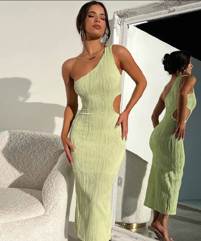 Bright color unclassified dressesStriped slim slanted shoulder dress Bright color unclassified dresses