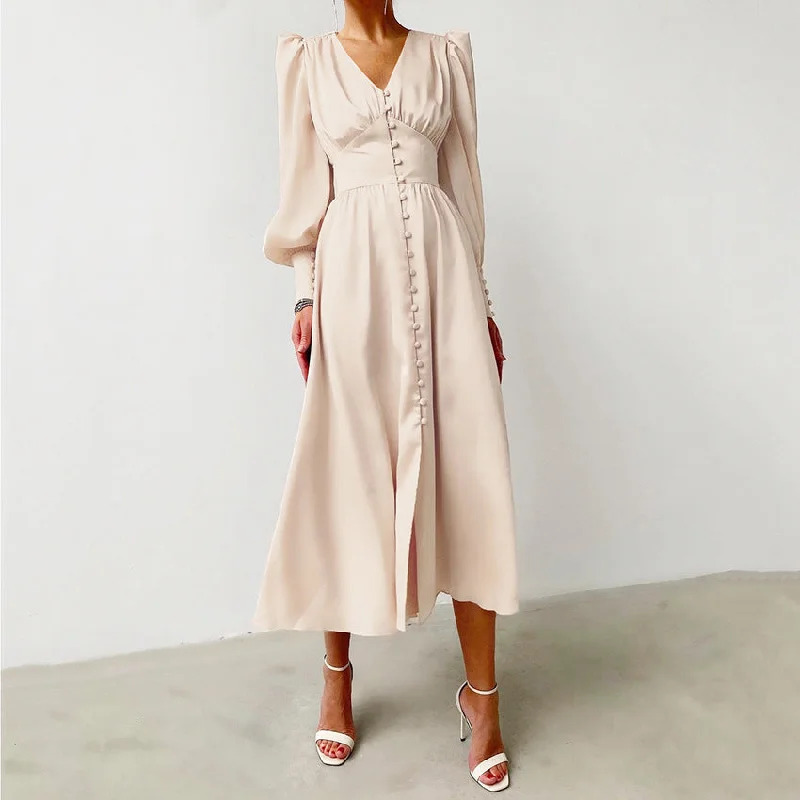 Fall unclassified dressesLantern Sleeves Satin Dress Fall unclassified dresses