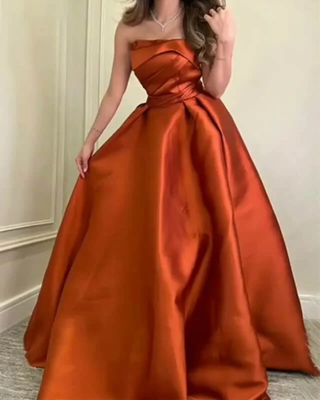 Chiffon unclassified dressesBurnt Orange Satin Strapless Dress Chiffon unclassified dresses