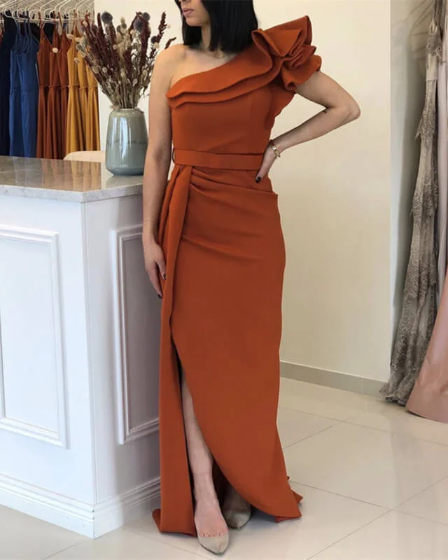 Smocked unclassified dressesMermaid Burnt Orange Bridesmaid Dresses One Shoulder Smocked unclassified dresses