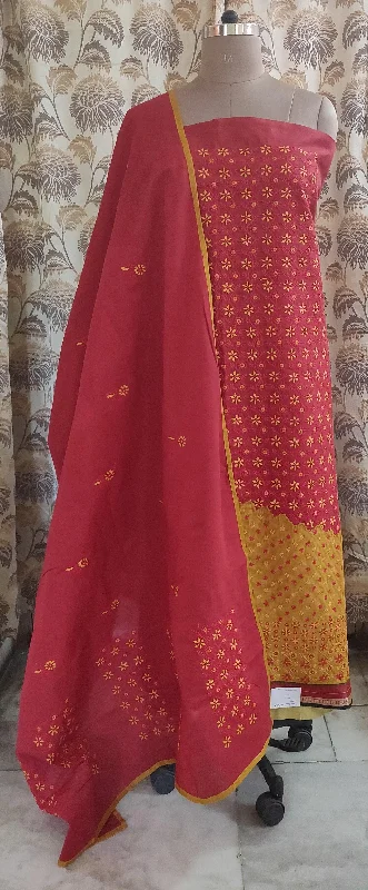 Cocktail unclassified dressesDesigner South Cotton Red Heavy Chikankari Lakhnavi Embroidered Dress Material Cocktail unclassified dresses