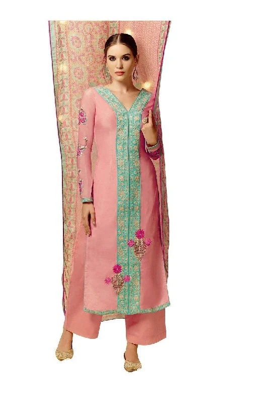 Women's unclassified dressesHeer Peach Satin Cotton Embroidered Dress Material SC5802 Women's unclassified dresses