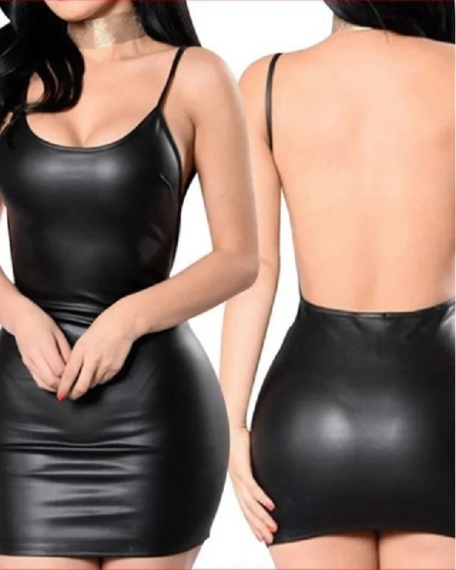 Affordable unclassified dressesLeather Backless Babydoll Affordable unclassified dresses