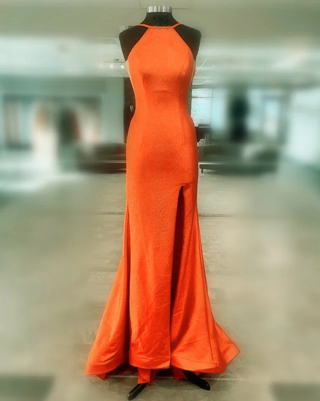 Discounted unclassified dressesMermaid Orange Prom Dresses Halter Neck Split Discounted unclassified dresses