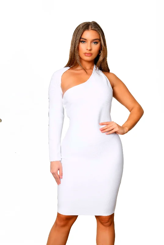 Best-selling unclassified dresses"Micaela" One Sleeve Bandage Dress- White Best-selling unclassified dresses