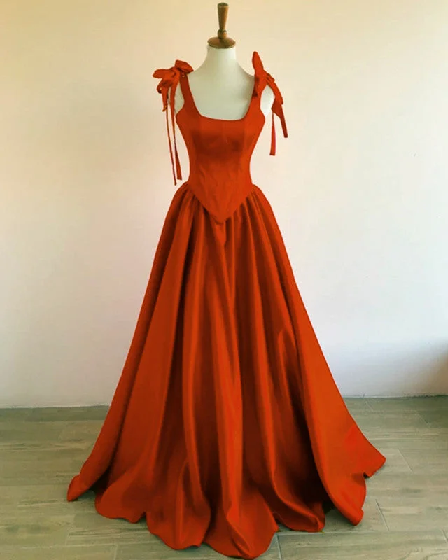 Festival unclassified dressesBurnt Orange Bow Straps Satin Ball Gown Dress Festival unclassified dresses