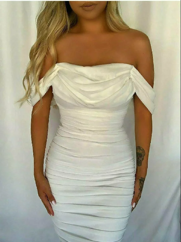 Petite unclassified dresses"Quinn" Off Shoulder Ruched Dress - White Petite unclassified dresses