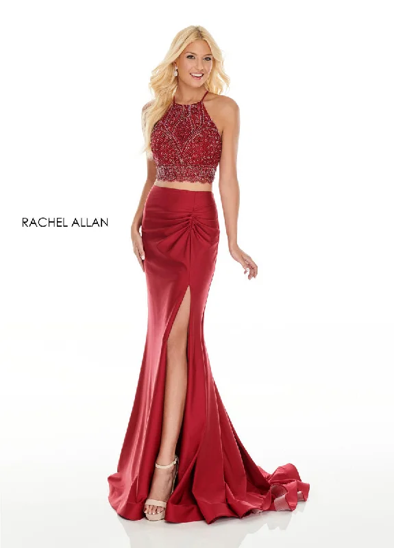 Formal unclassified dressesRachel Allan 7125 Marsala 2 Piece Beaded Bodice Jersey Dress with Slit - Size 6 Formal unclassified dresses