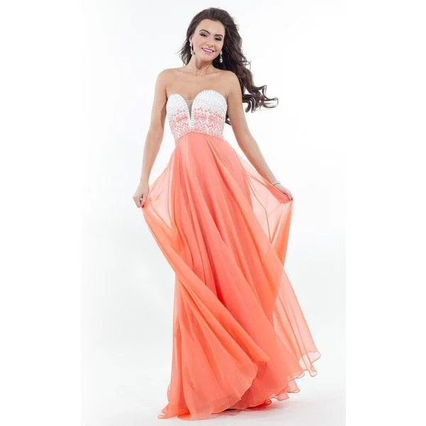 Ruffled unclassified dressesRachel Allan 7130 White Tangerine Chiffon Dress - Size 8 Ruffled unclassified dresses