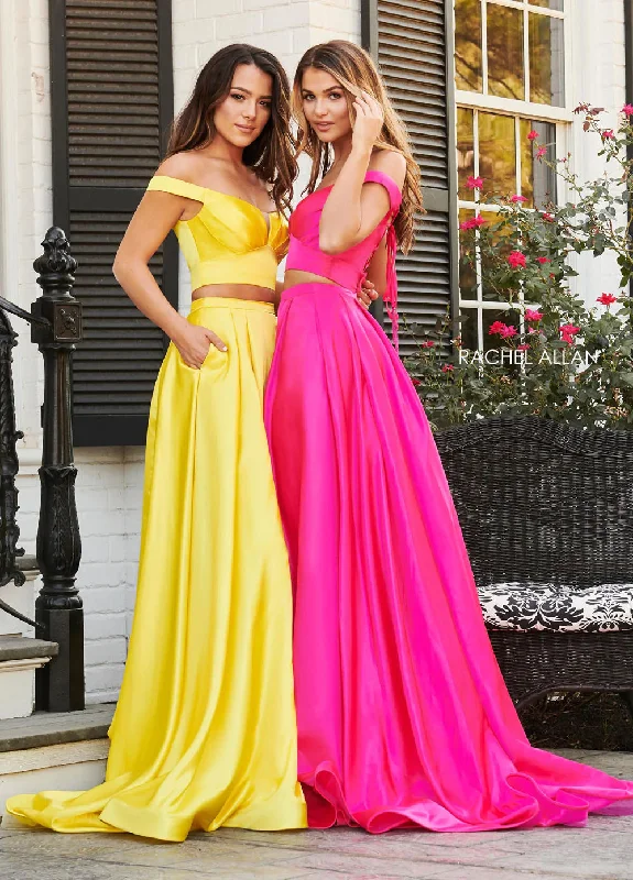 Backless unclassified dressesRachel Allan 7185 Fuchsia 2 Piece Satin Dress with Slit Backless unclassified dresses