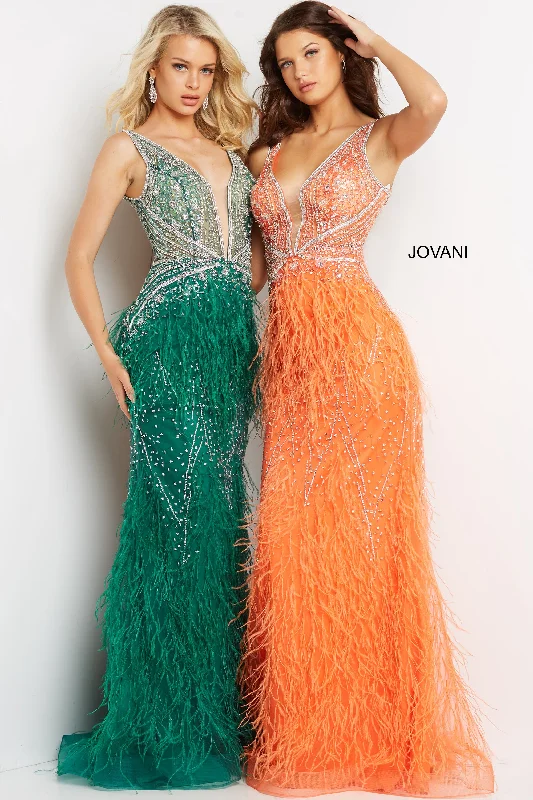 Silk unclassified dressesSheer Embellished Bodice Feather Prom Dress By Jovani -03023 Silk unclassified dresses