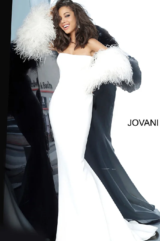 Preppy unclassified dressesStrapless Fur Sleeves Gown By Jovani -1226 Preppy unclassified dresses