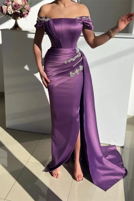 Modern Grape Strapless Off the Shoulder Long Mermaid Evening Prom Dresses Bold Maxi Skirt