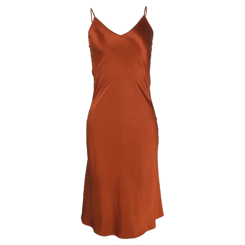 Joseph Clea Midi V-neck Slip Dress in Rust Silk Trendy Midi Skirt