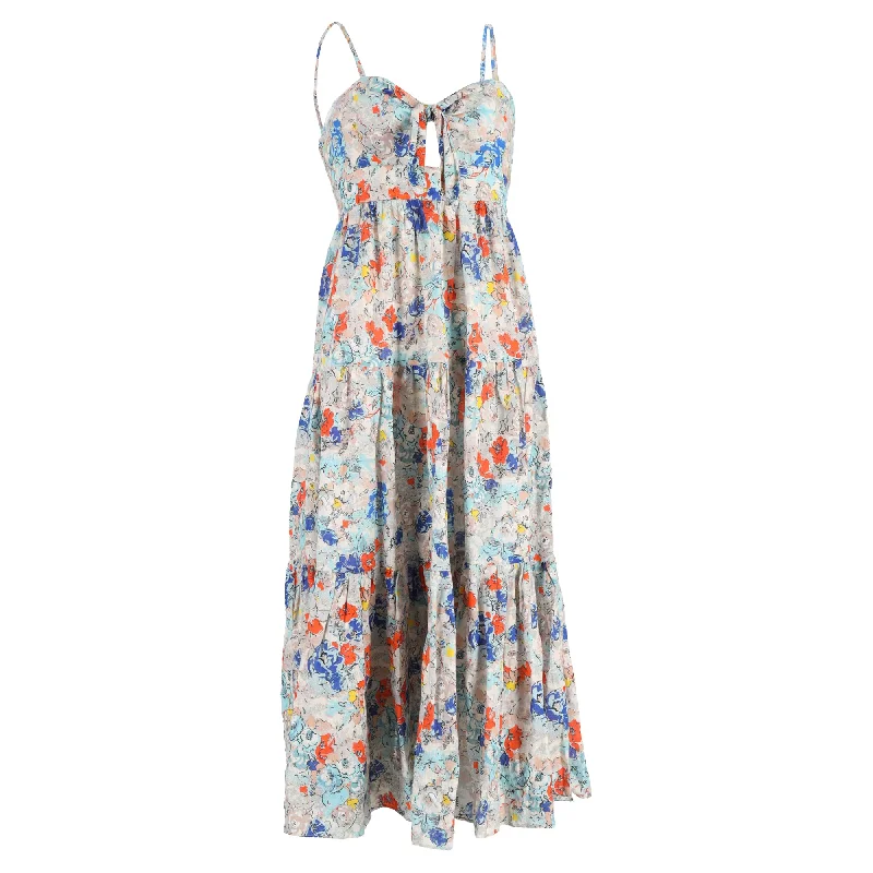 Zimmermann Floral Print Midi Tiered Dress in Multicolor Cotton Cotton Midi Skirt