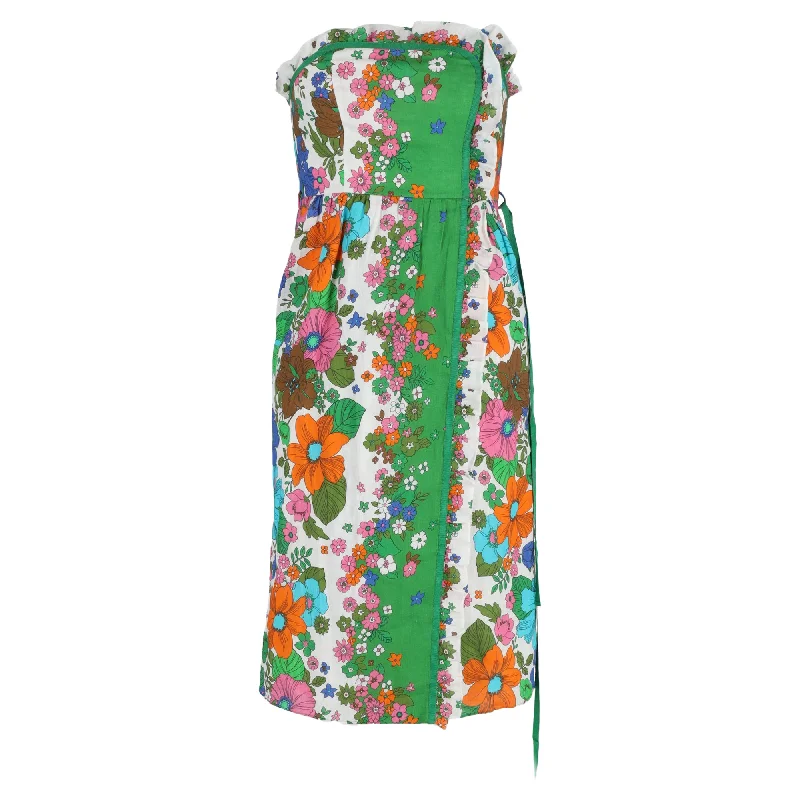 Zimmermann Riders Floral Print Midi Wrap-Effect Dress in Multicolor Linen Midi Skirt Set