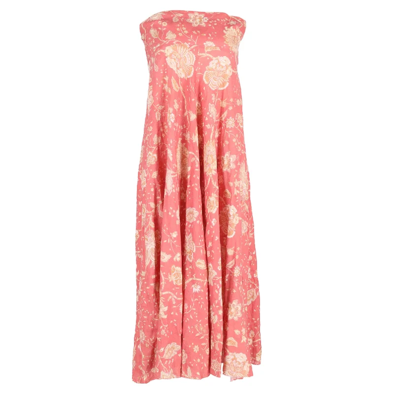 Zimmermann Veneto Floral Strapless Midi Dress in Coral Linen Midi Skirt with Pockets