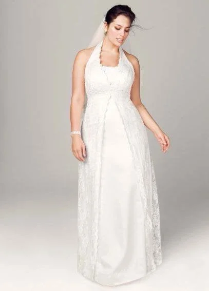 David's Bridal A line halter lace and beaded embroidered Elegant Lace Dress