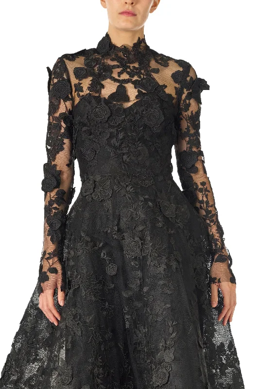 Long Sleeve Noir Lace Jacket Lace Dress Glam