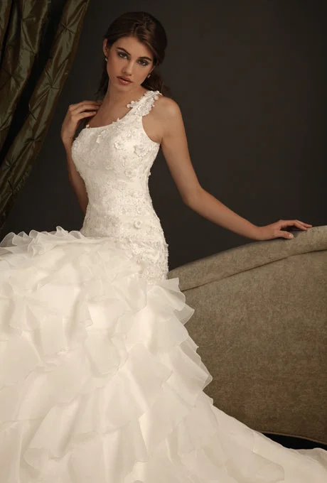 Other A.C.E. One Shoulder Lace And Organza Mermaid Weddi Lace Cocktail Gown