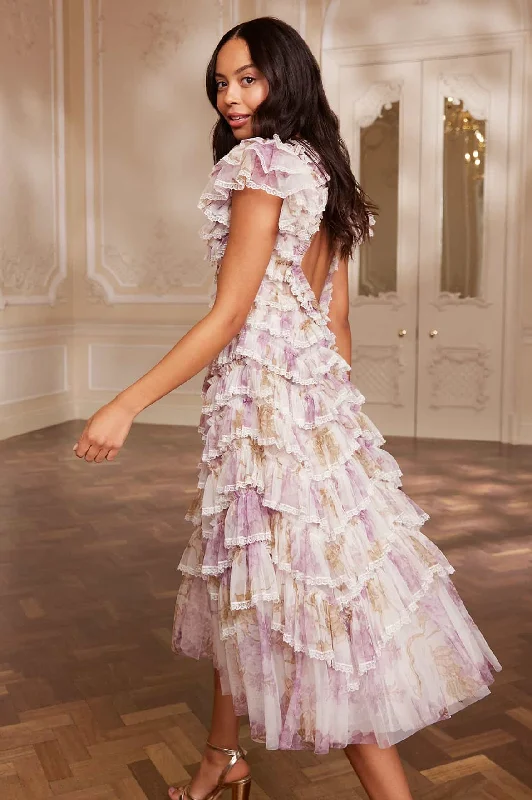 Wisteria Ruffle Lace Ballerina Dress Elegant Lace Gown